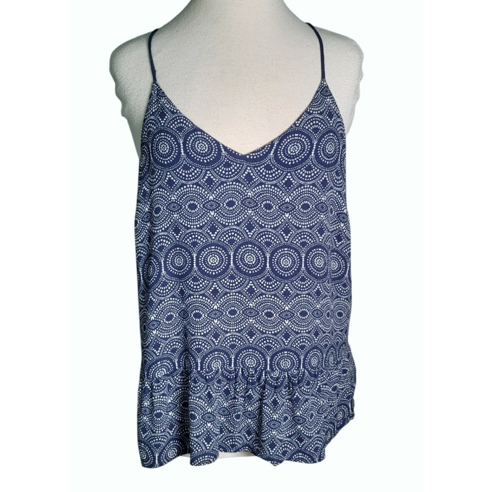 GAP Spaghetti Strap Navy White Boho Top Size Large